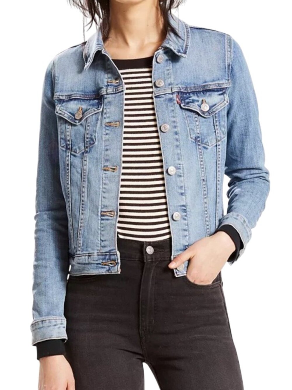 Levi's Premium Original Trucker Jacket XS Jeanie Light Wash Stretch Denim